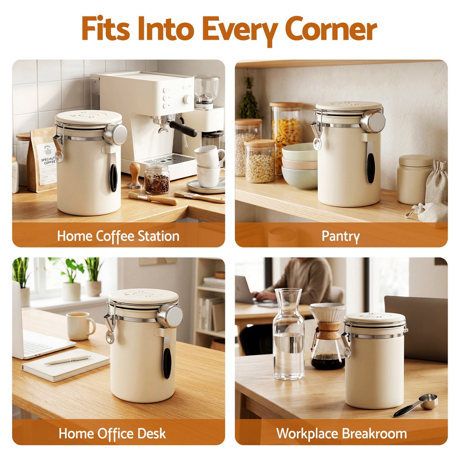 5-Star Chef 1.8L Stainless Steel Coffee Bean Storage Container Coffee Canister