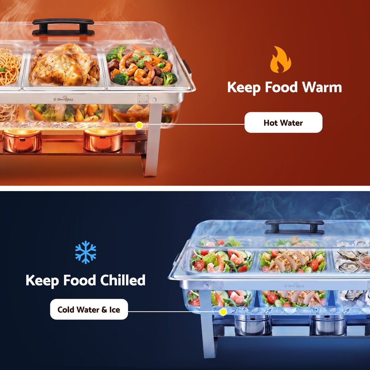 5-Star Chef Chafing Dish 7.5L 3-Pan Buffet Warmer Food Warmer Catering Server