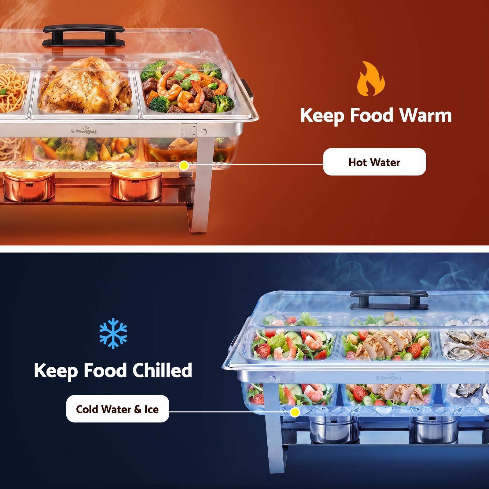 5-Star Chef Chafing Dish 7.5L 3-Pan Buffet Warmer Food Warmer Catering Server