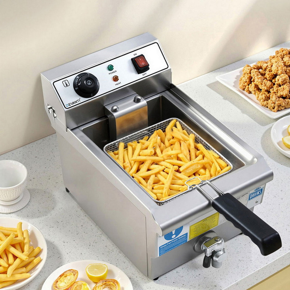 Devanti 3000W Electric Deep Fryer 10L Stainless Steel Fryer w/ Basket &amp; Lid