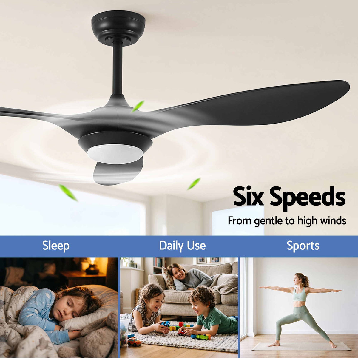 Devanti 52'' Ceiling Fan DC Motor w/Light w/Remote - Black