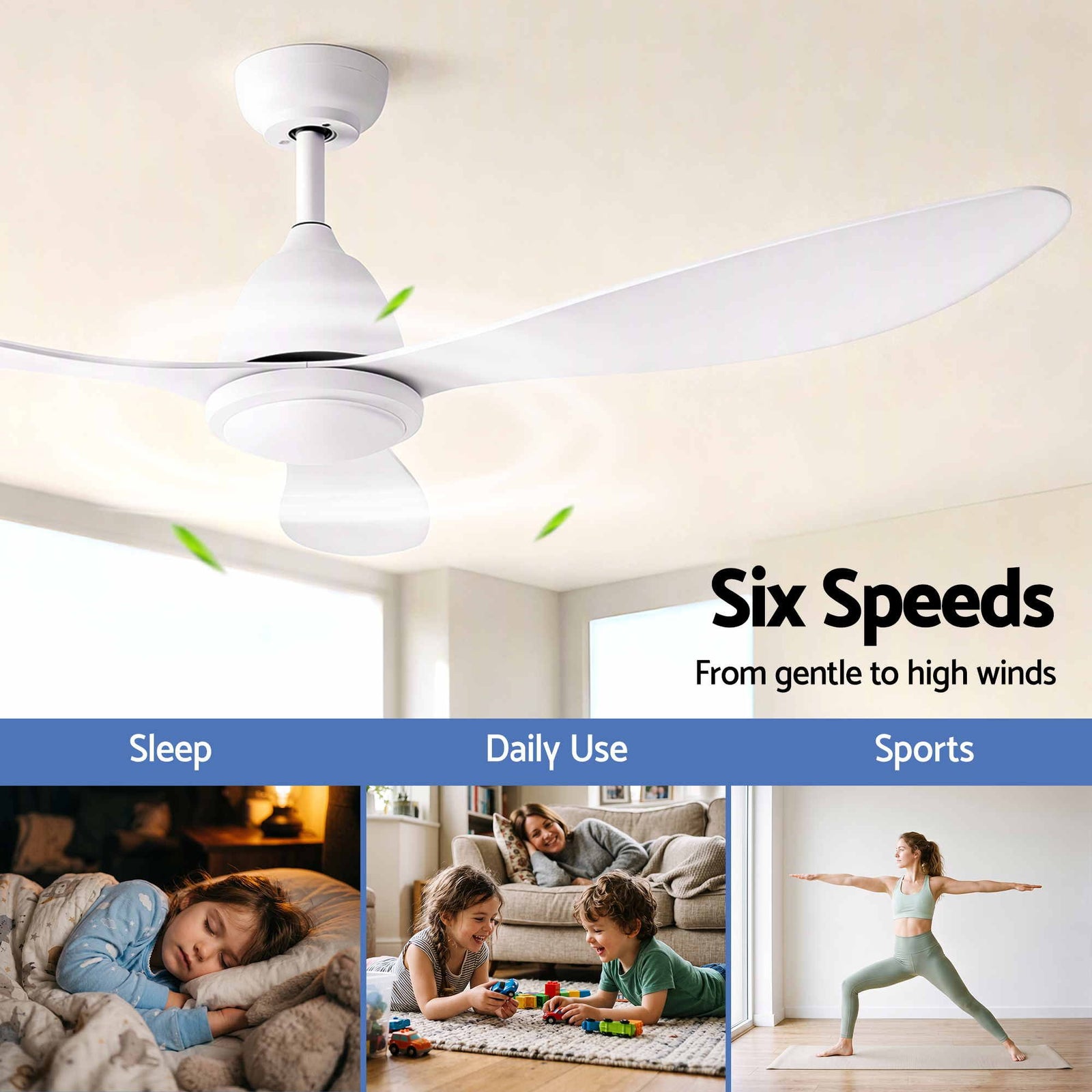 Devanti 48" Ceiling Fan with LED Light Remote Control DC Motor White