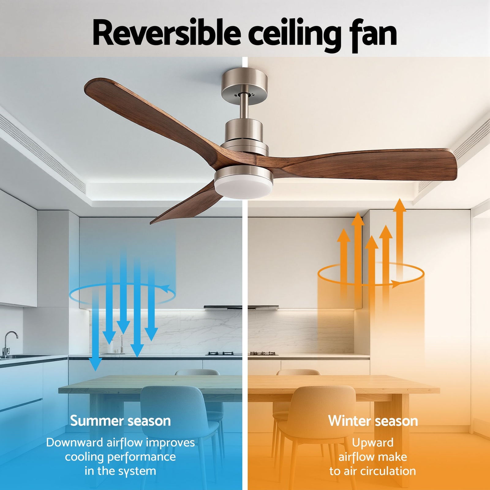 Devanti 52" Ceiling Fan with Light Remote Control DC Motor Smart App Timber Blades Brown