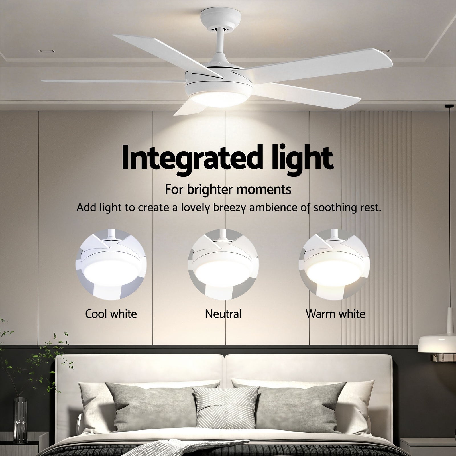 Devanti 52'' Ceiling Fan 5 Blades DC Motor w/Light w/Remote White