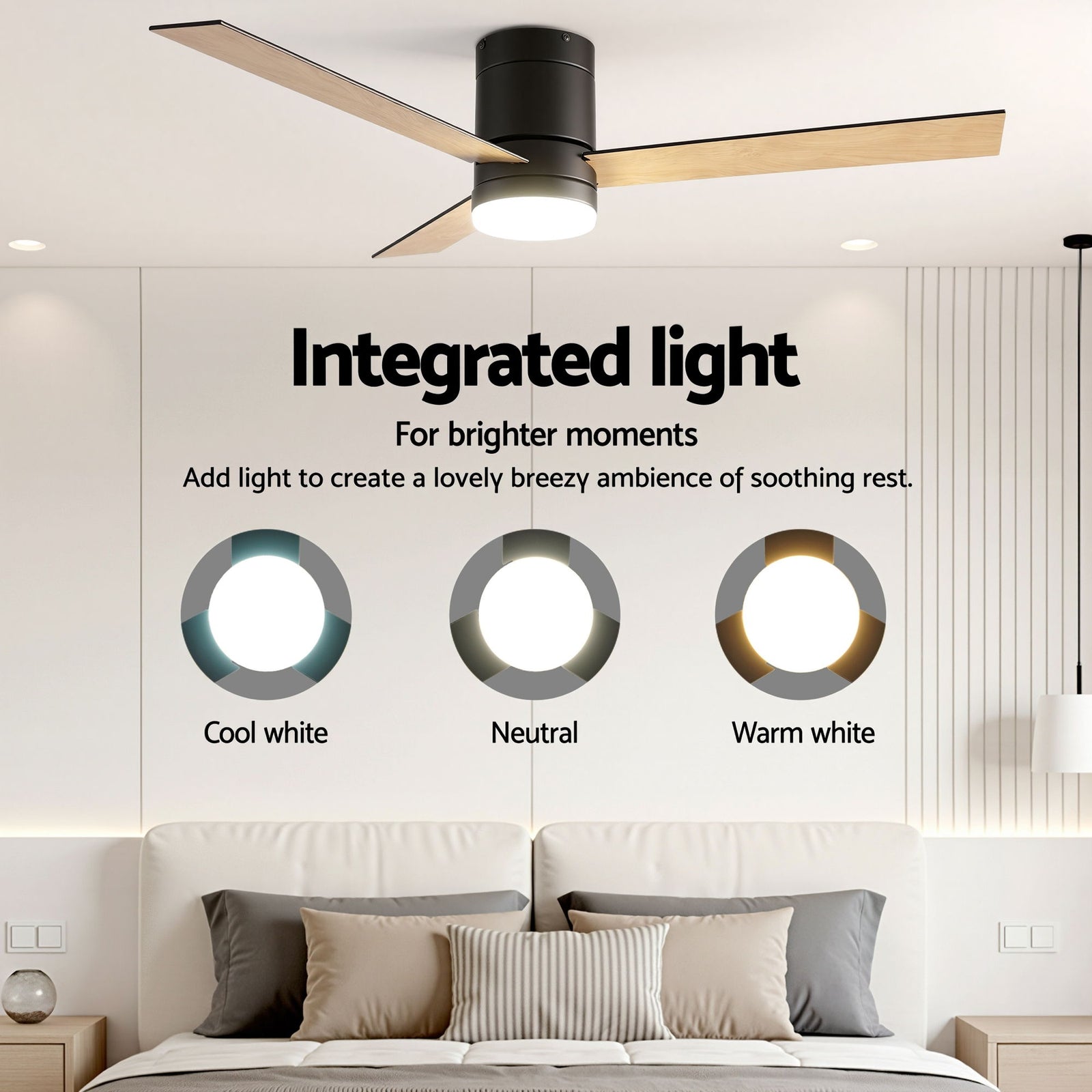 Devanti 52'' Ceiling Fan 3 Blades Double-sided DC Motor w/Light w/Remote Light Wood and bLack