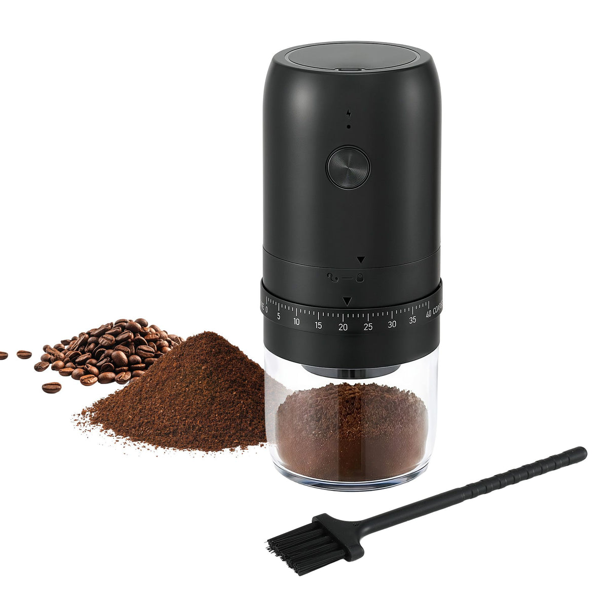 Devanti Electric Coffee Grinder USB-C Rechargeable Portable Coffee Bean Grinder with 40 Precise Grind Settings | Automatic Spice Nut Pepper Grinder Mill with Cleaning Brush &amp; Ground Coffee Container for Home Office Camping Travel, Black