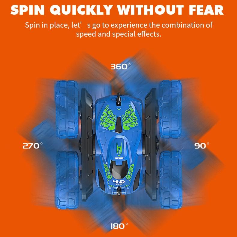 Blue Stunt Tumbling Car Toy With 2.4Ghz Remote Control-1964932153548607490