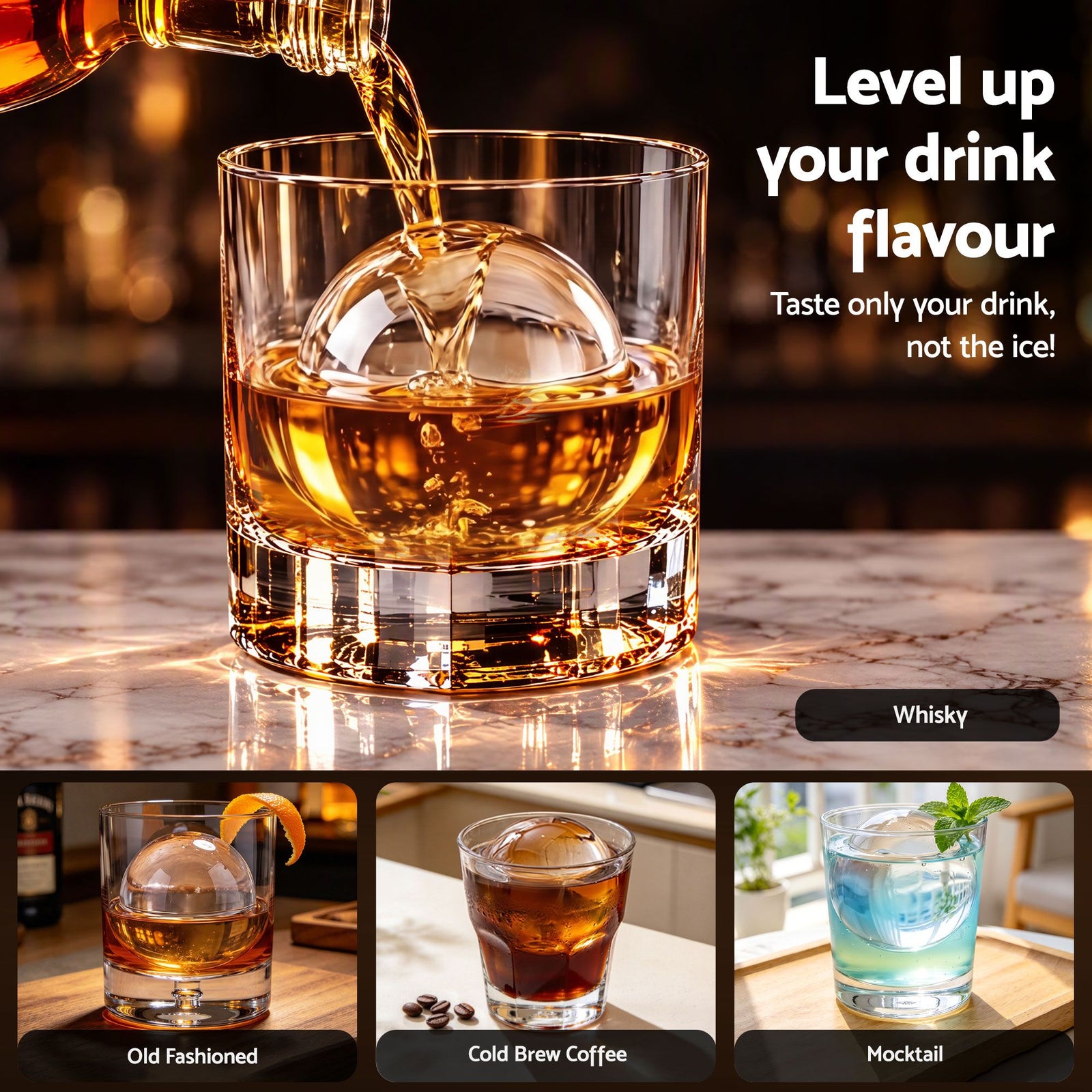 Artiss 5cm Clear Ice Mold Large Sphere Ice Ball Tray for Whiskey