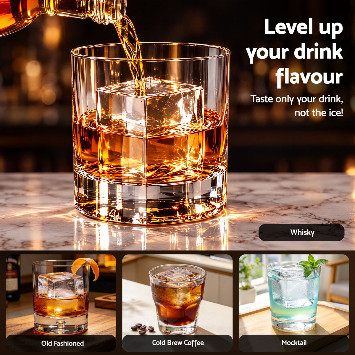 Artiss 5cm Clear Ice Mold Whiskey Large Square Ice Cube Tray