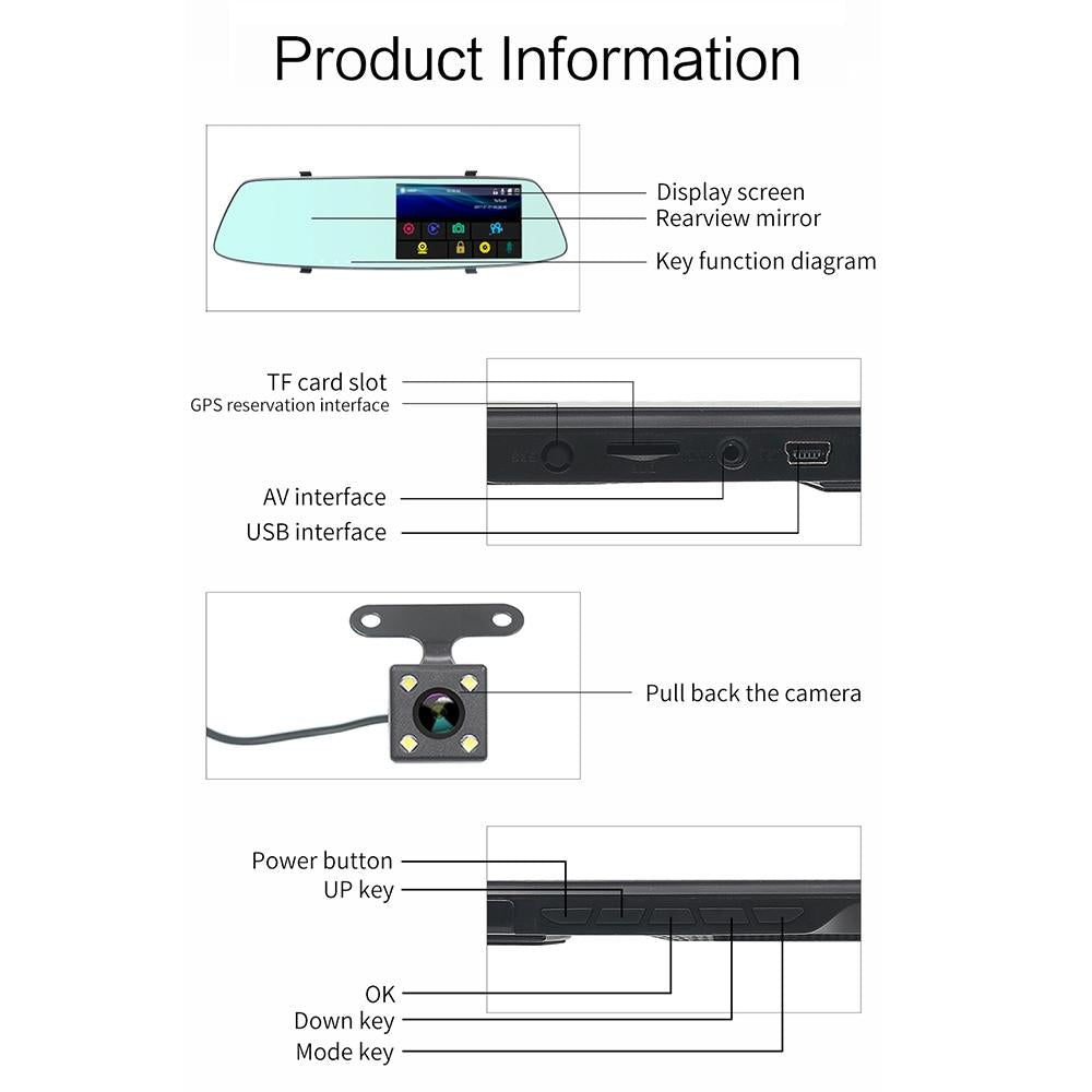 5 Lcd Touch Screen Rear View Mirror Car Recorder With Separate Camera-1915198414665158664