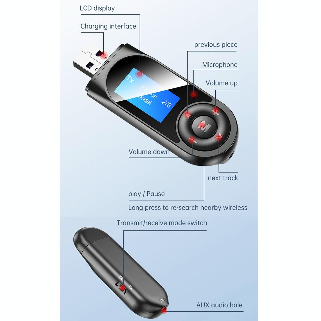 Lcd Bluetooth 5.0 Adapter Receiver / Transmitter - Black-1915196692630736903