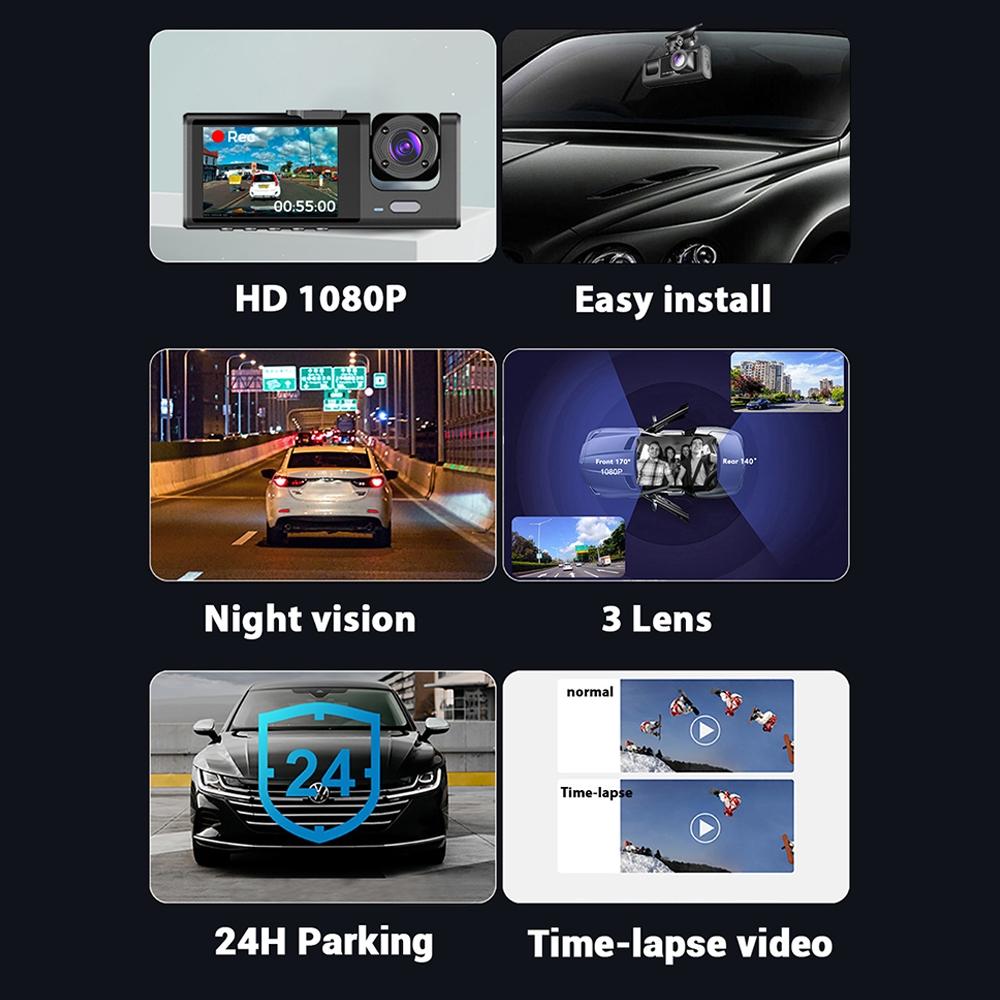 Hd Night Vision Car Driving Recorder With 3 Lenses-1915197563317915652