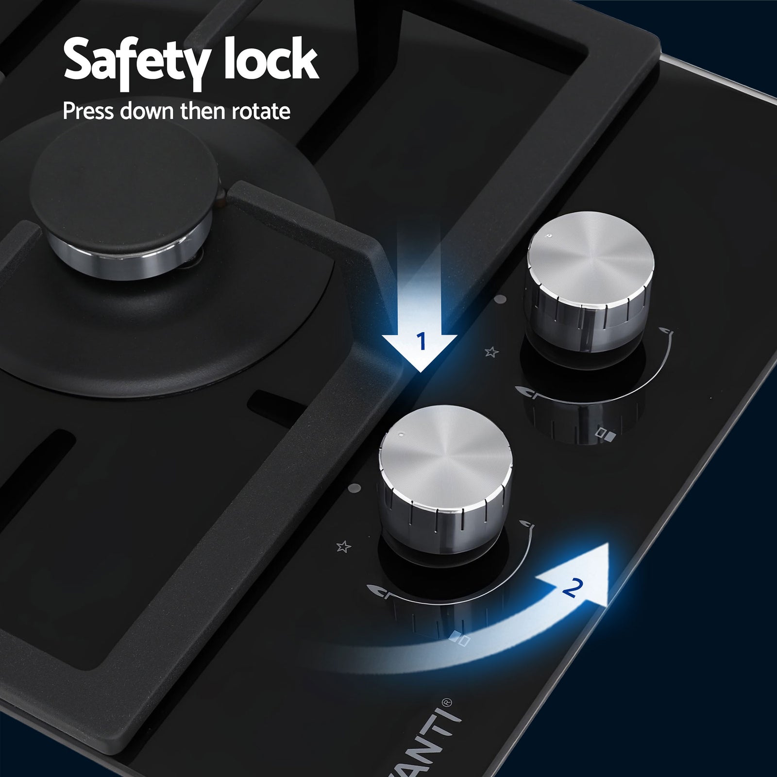 Devanti Gas Cooktop 30cm 2 Burner Built-in Stove Glass Cook Top NG LPG Wok Burner