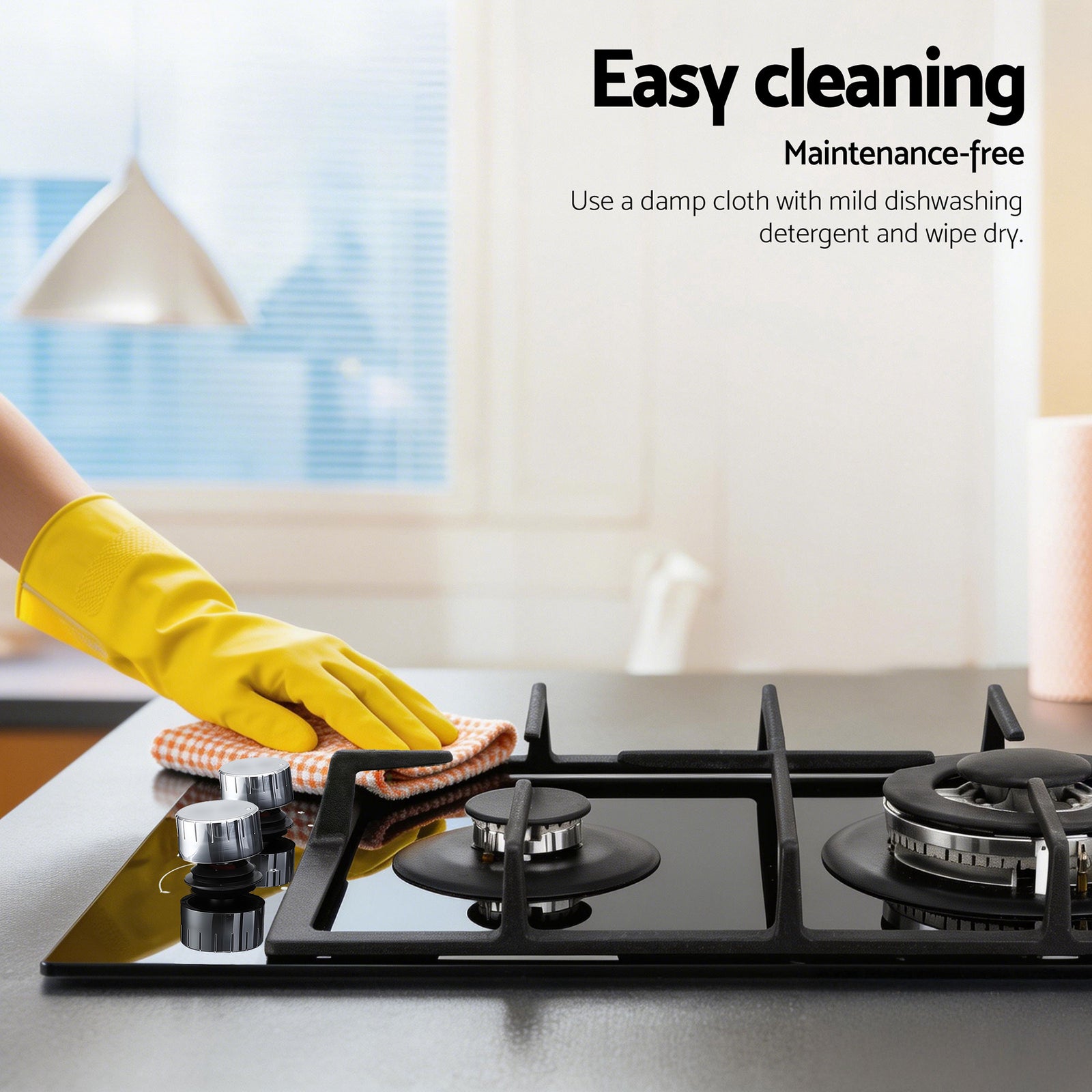 Devanti Gas Cooktop 30cm 2 Burner Built-in Stove Glass Cook Top NG LPG Wok Burner