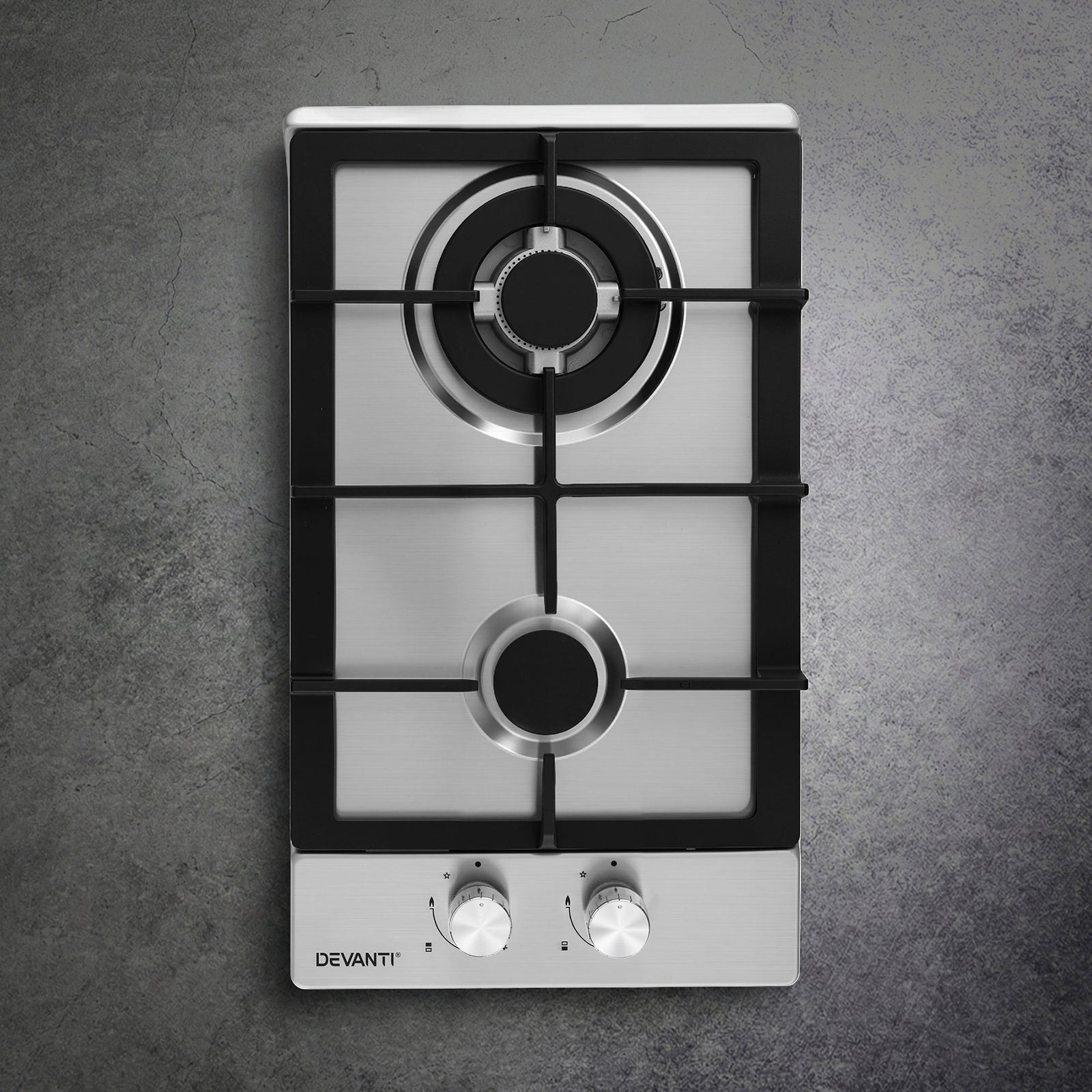 Devanti Gas Cooktop 30cm 2 Burner Silver
