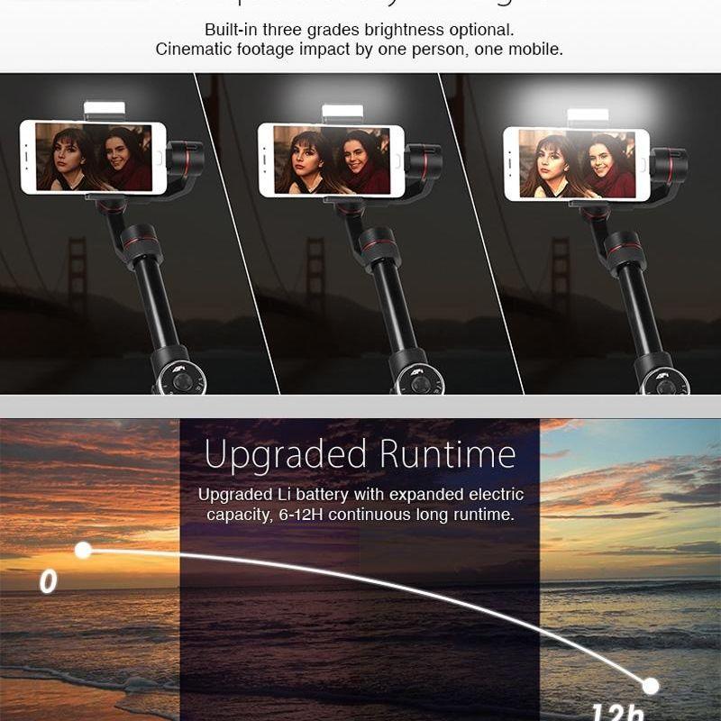 3-Axis Gimbal Stabilizer With Tripod Mount & Fill Light For Smartphones - Black-1915196771911471109
