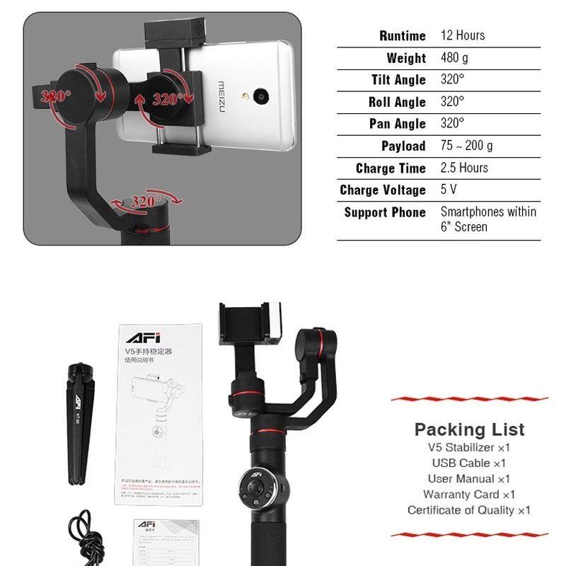 3-Axis Gimbal Stabilizer With Tripod Mount & Fill Light For Smartphones - Black-1915196771911471110