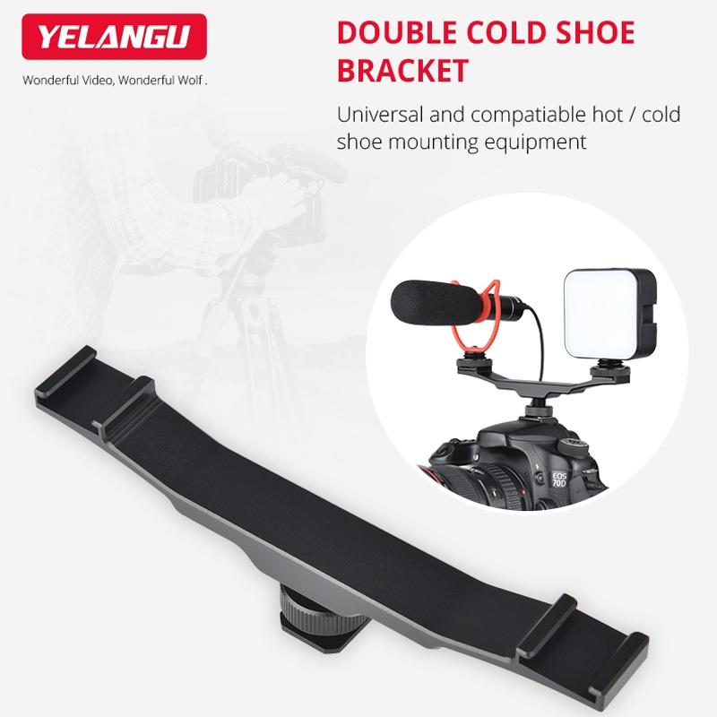 Aluminum Dual Hot / Cold Shoe Mount Adapter Bracket - Black-1915196699761053702