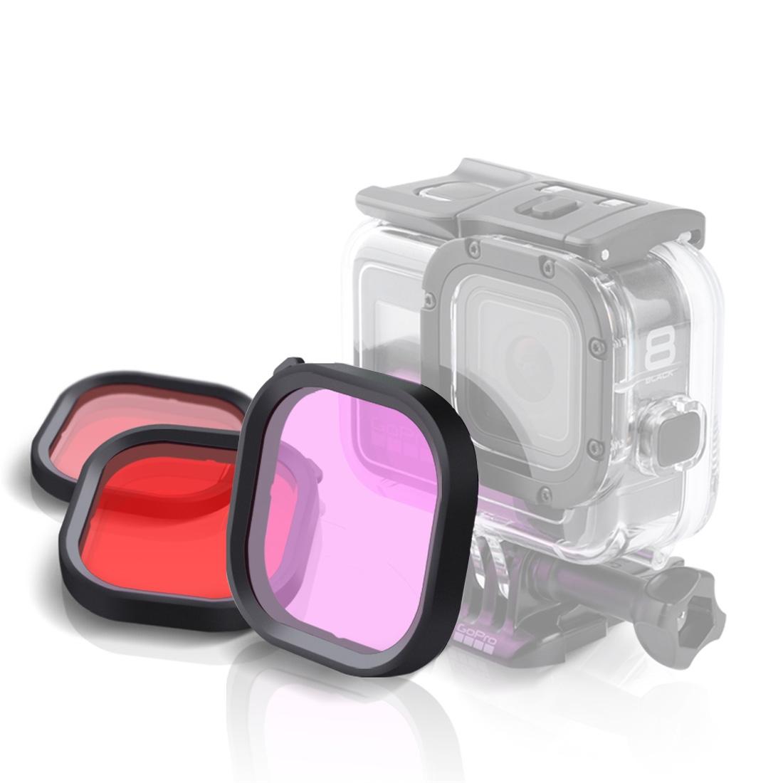 Square Diving Lens Filter Kit For Gopro Hero8 Waterproof Housing - 3 Colours-1915197211487113217