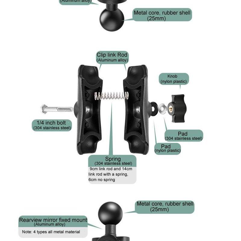Universal 25Mm Motorcycle Rearview Mirror Mount For Gopro Hero12 With Ball Head-1915196756912640003
