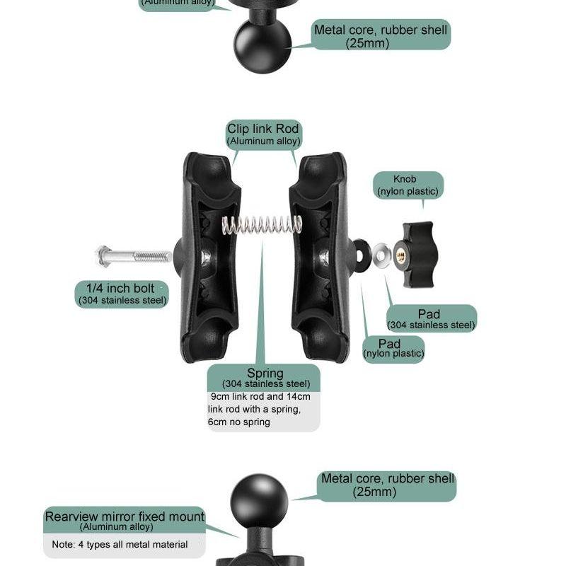 Universal Motorcycle Rearview Mirror Mount For Action Cameras - 25Mm Ball Head-1915196785333243905