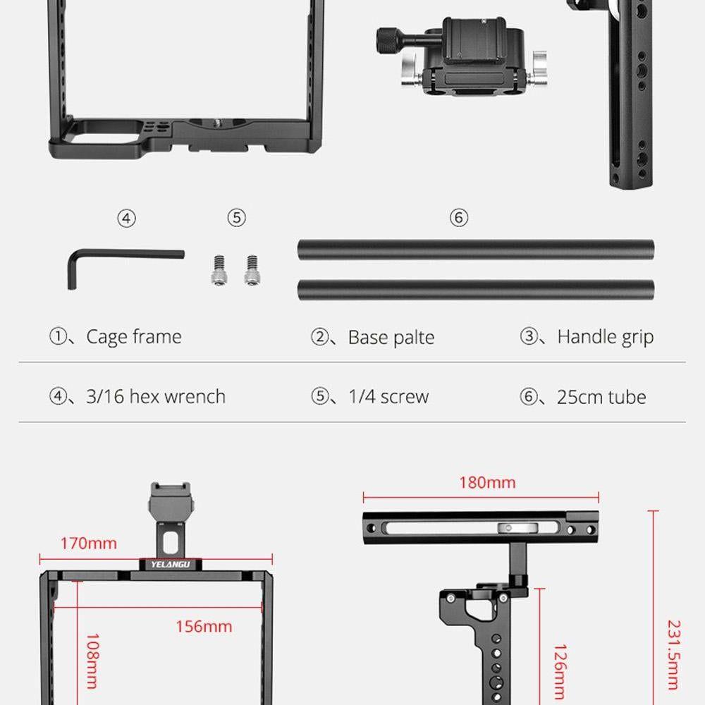 Panasonic Lumix Dc-S1H / Dc-S1 / Dc-S1R Camera Cage Stabilizer With Handle & Rail Rod Mount - Black-1915196748473700357