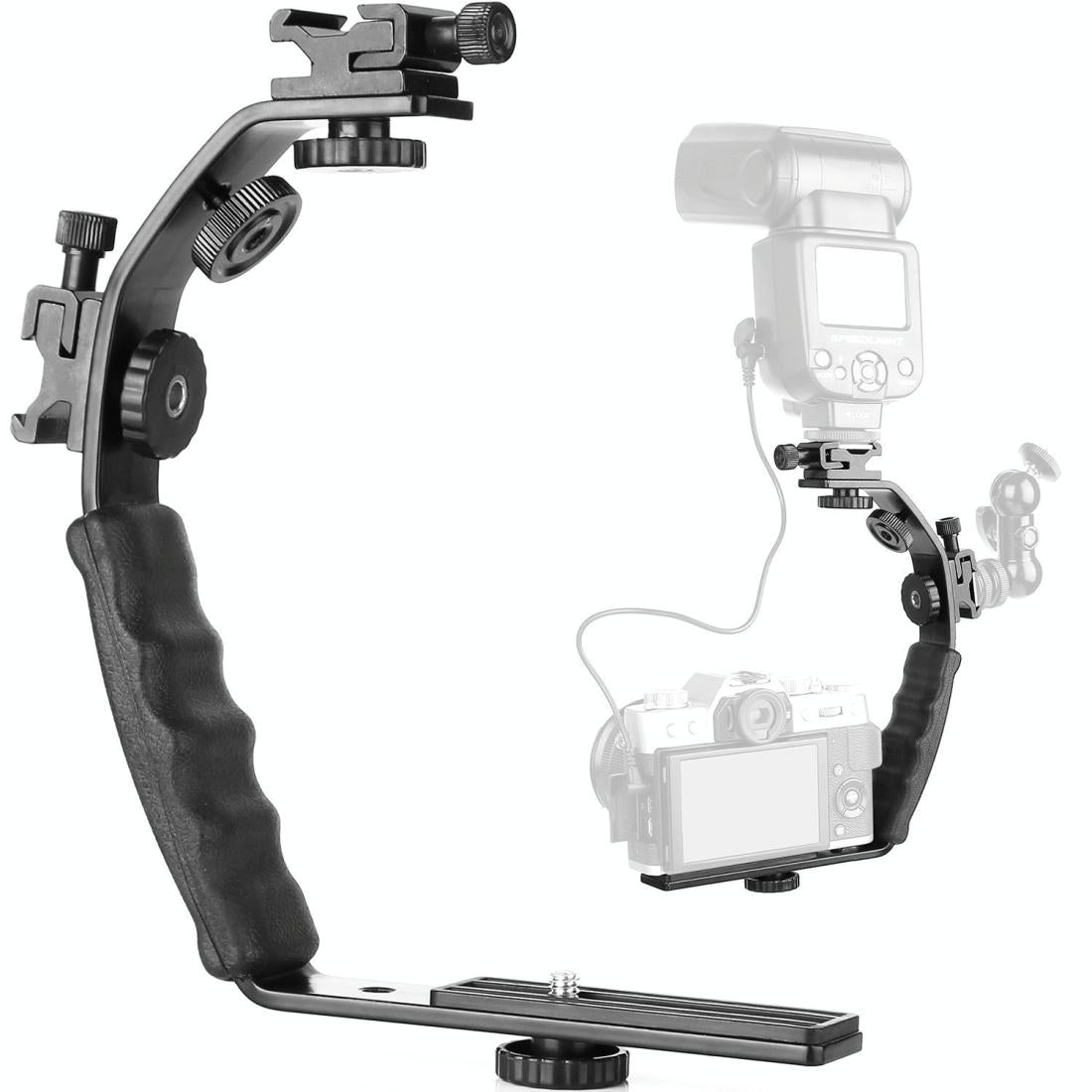 Aluminum L-Shaped Flash Bracket Camera Holder - Black-1915196729263788038
