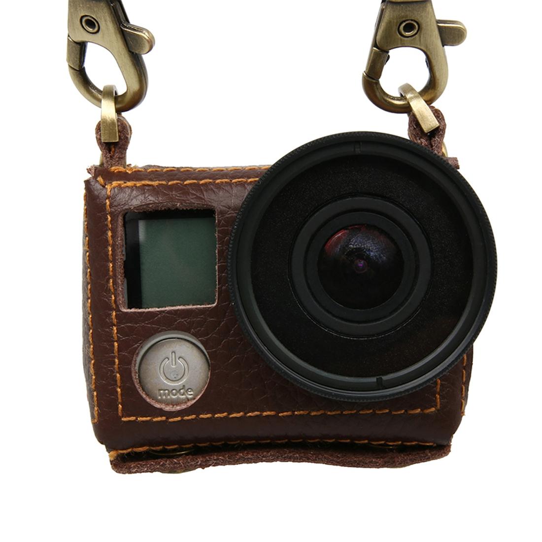 Genuine Leather Protective Case For Gopro Hero4 With Litchi Texture And Sling-1915196643918090241