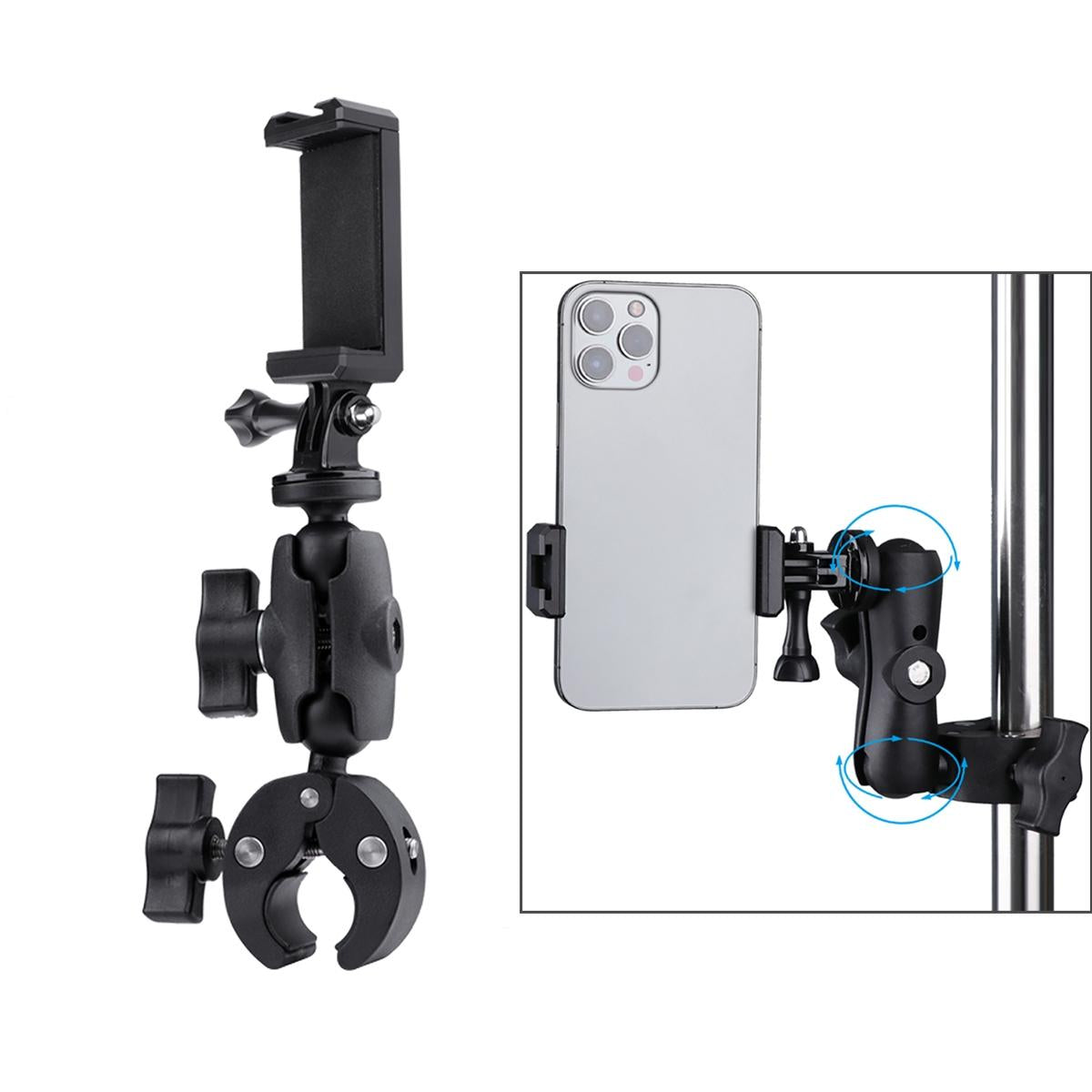 Adjustable Action Camera Clamp With 360 Rotation And Phone Holder-1915196490918268933