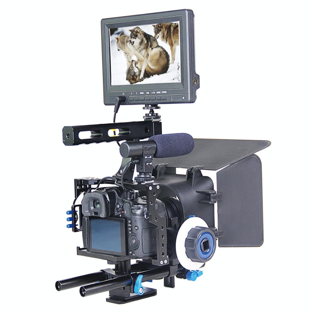 Video Camera Cage Stabilizer Kit With Matte Box &amp; Follow Focus For Panasonic Lumix Dmc-Gh4 &amp; G7 / Sony A7 Series-1915198256569257985