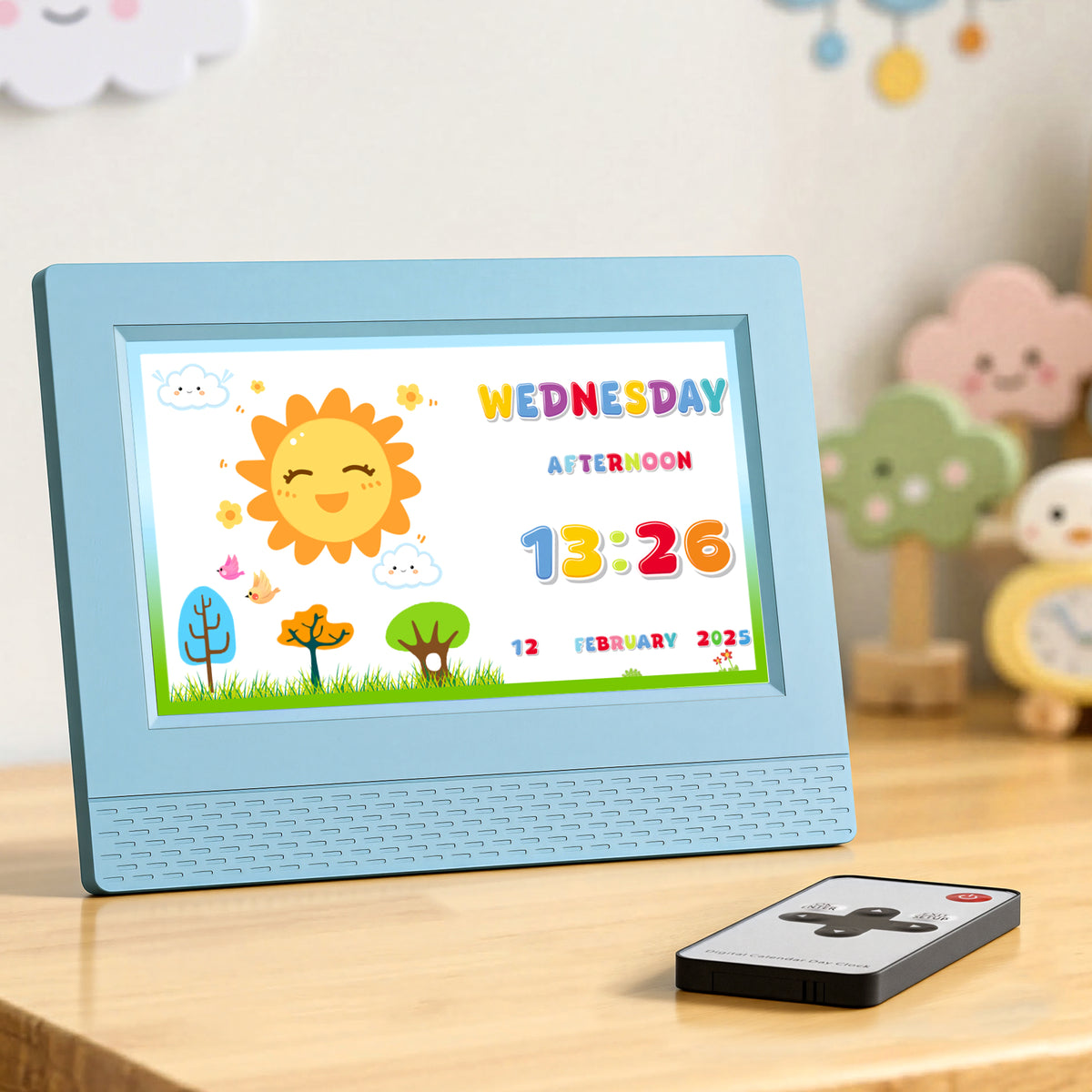 Artiss 7&quot; Digital Day Clock Calendar Alarm LCD Children Sleep Trainer Clocks Blue
