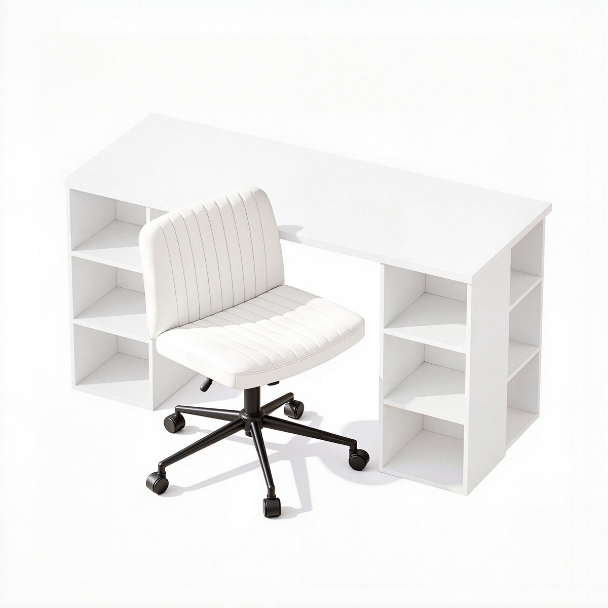 Artiss Office Desk &amp; Chair Set 150cm Computer Desk with 6 Storage Shelves &amp; Ergonomic Cross Legged Chair Armless Cross PU Leather Office Chair with Wheels