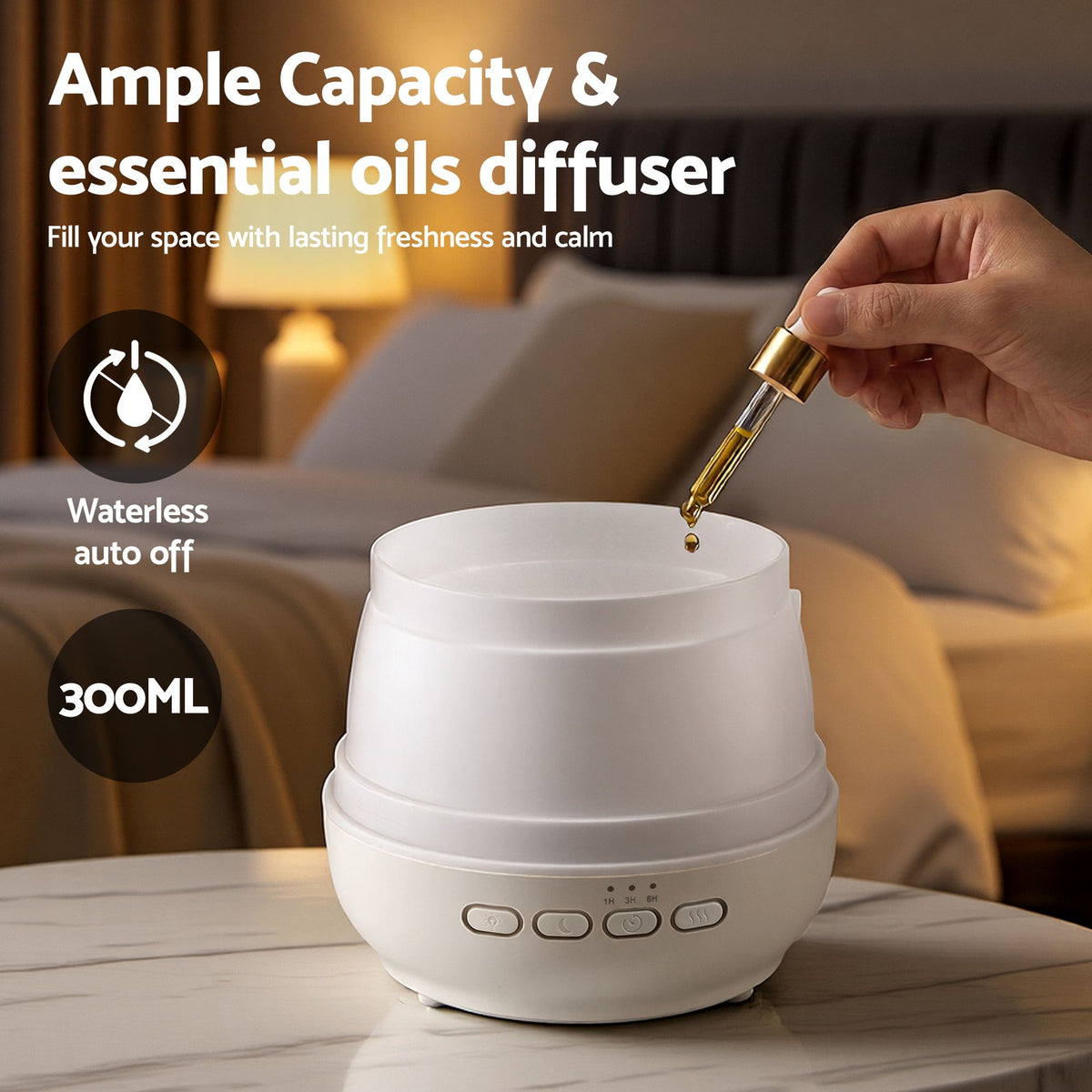 Devanti Ultrasonic Essential Oil Aroma Diffuser Aromatherapy Cool Mist Humidifier w/ LED Light 300ml