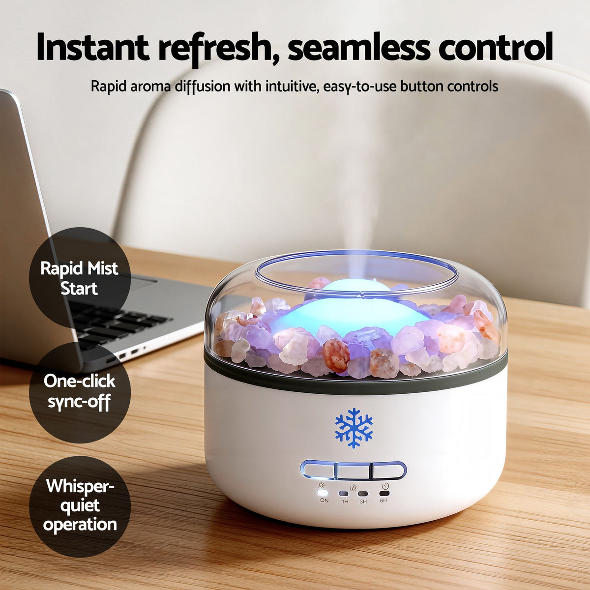 Devanti 150ml Salt Lamp Aroma Diffuser Ultrasonic Humidifier Purifier 7 LED Colors