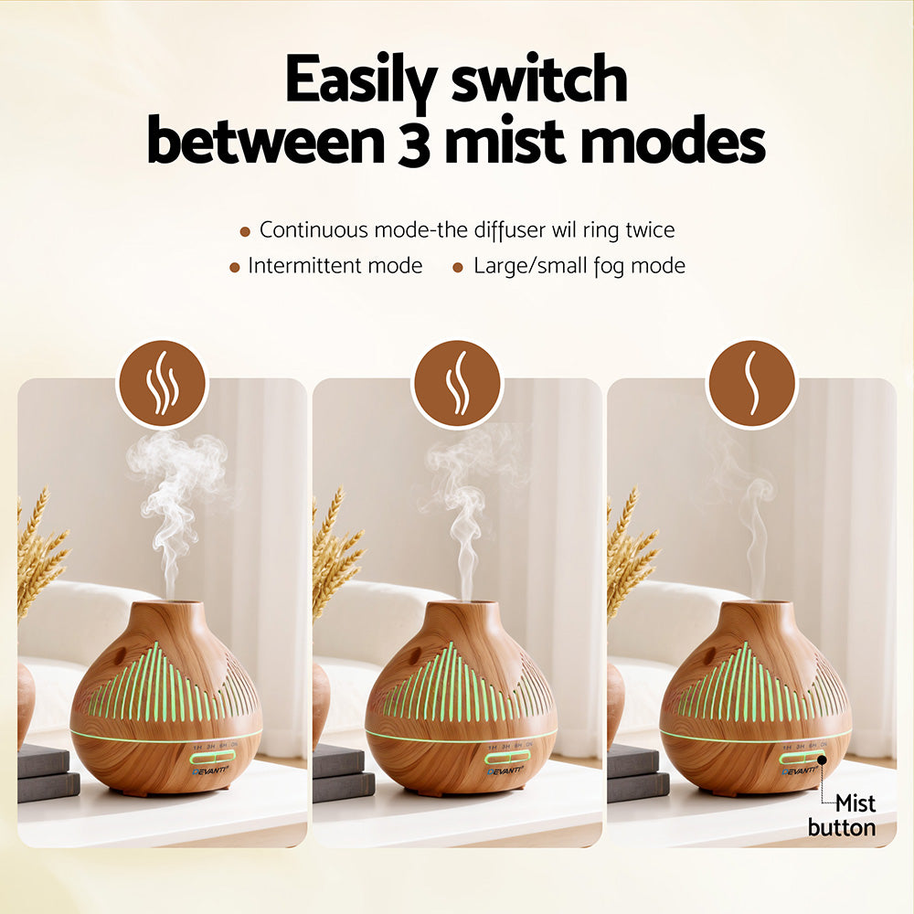 Devanti Ultrasonic Aroma Diffuser Aromatherapy 400ml LED Lights Iron Humidifier Forest Light wood grain