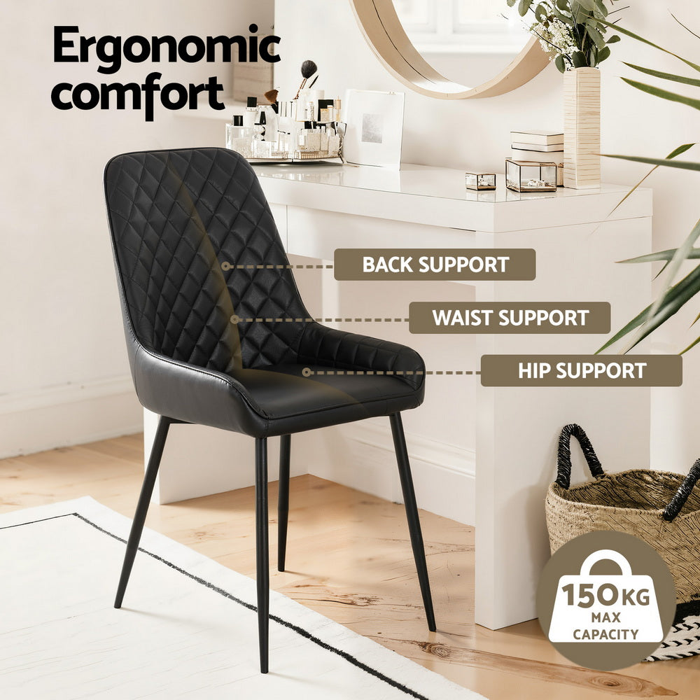 Artiss 2x Dining Chairs Retro PU Leather Kitchen Lounge Cafe Accent Chair Black