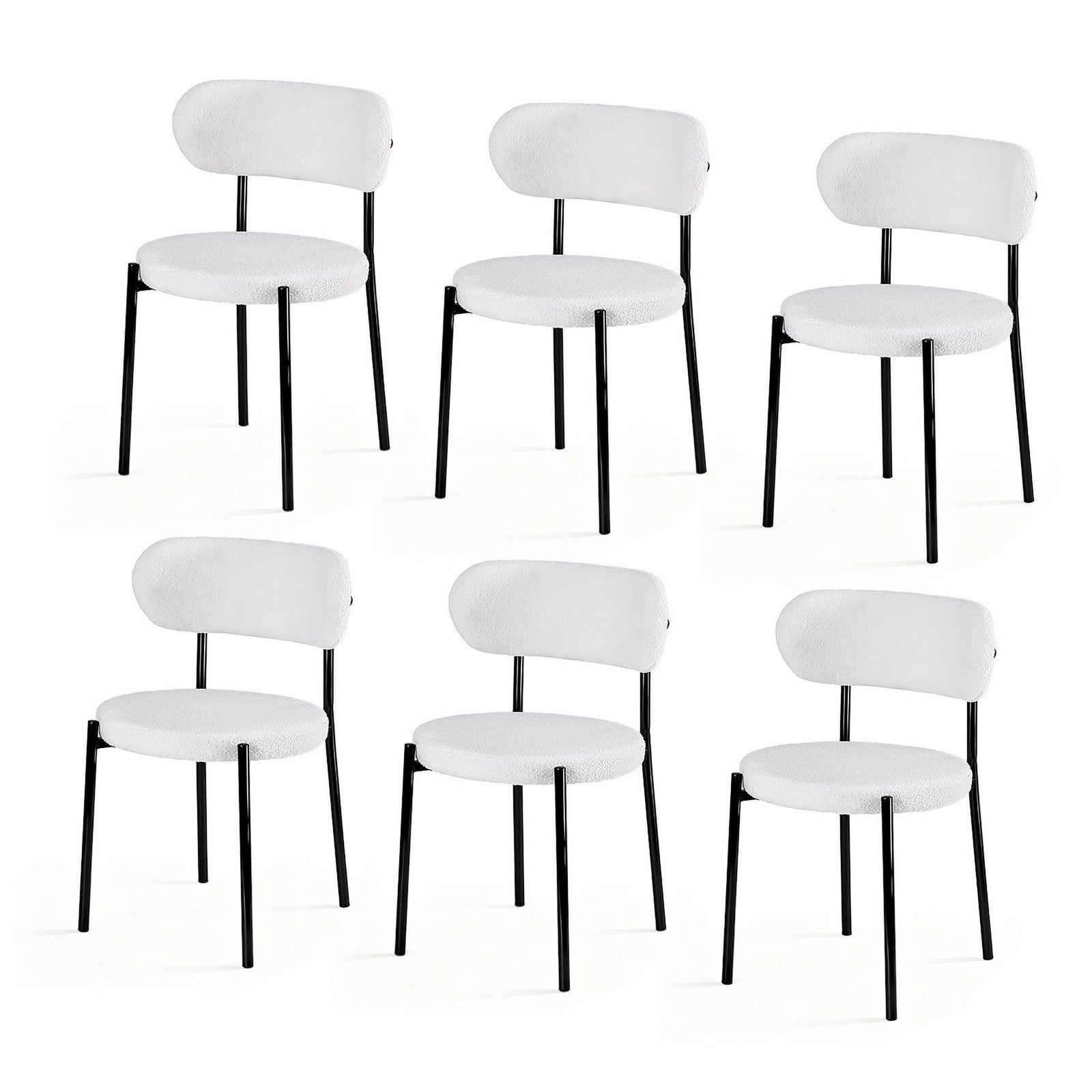 Artiss Dining Chairs Set of 6 Sherpa Boucle White