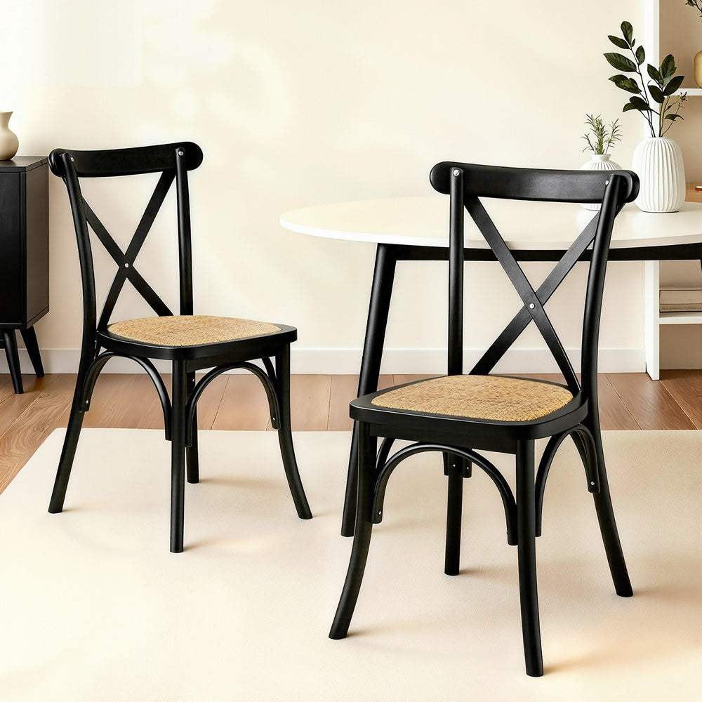 Artiss 2x Dining Chairs Rattan Wooden Kitchen Accent Chair Cafe Lounge Rubber Wood