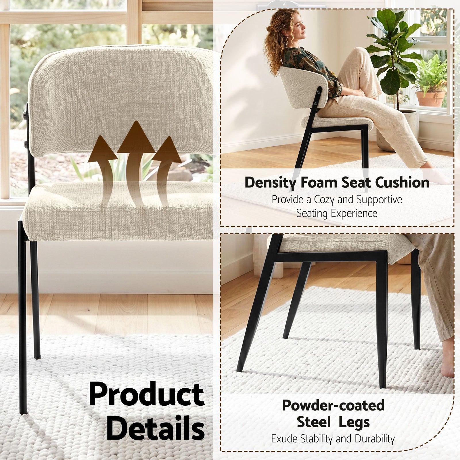 Artiss Dining Chairs Set of 2 Linen Fabric Soft Upholstered Chairs Beige