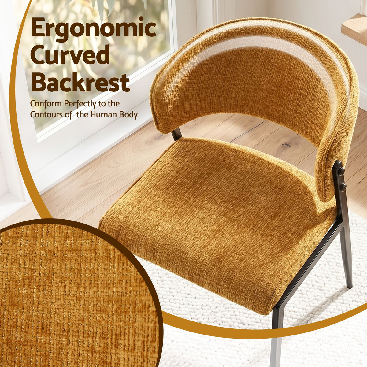 Artiss Dining Chairs Set of 6 Linen Fabric Soft Upholstered Chairs Mustard