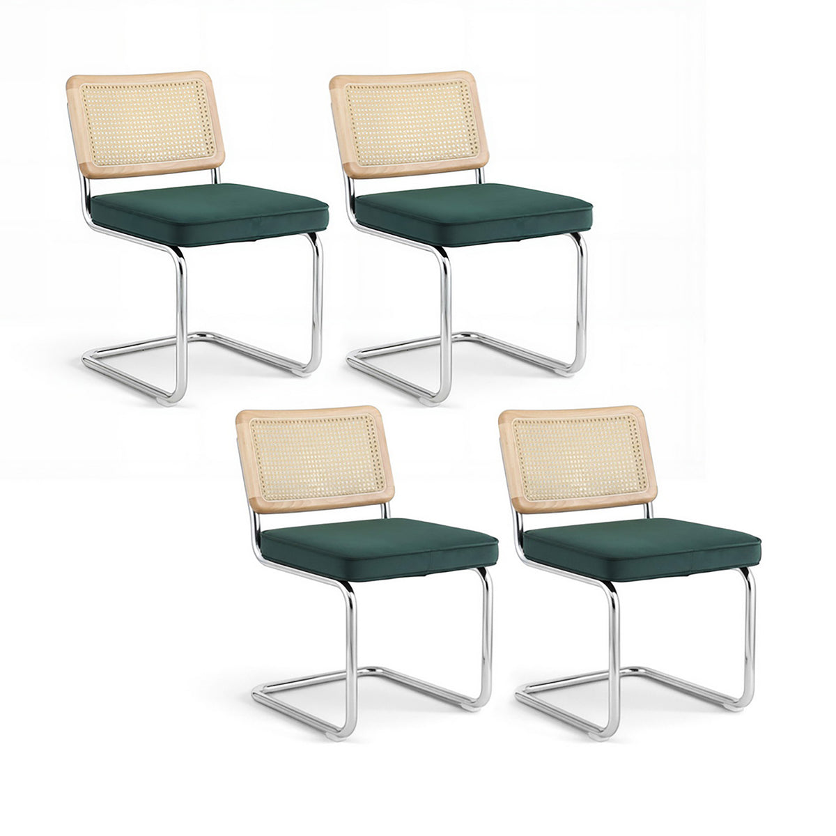 Artiss Dining Chairs Set of 4 Velvet Rattan Cantilever Green