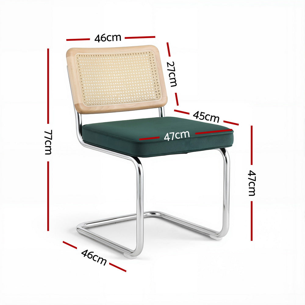 Artiss Dining Chairs Set of 4 Velvet Rattan Cantilever Green