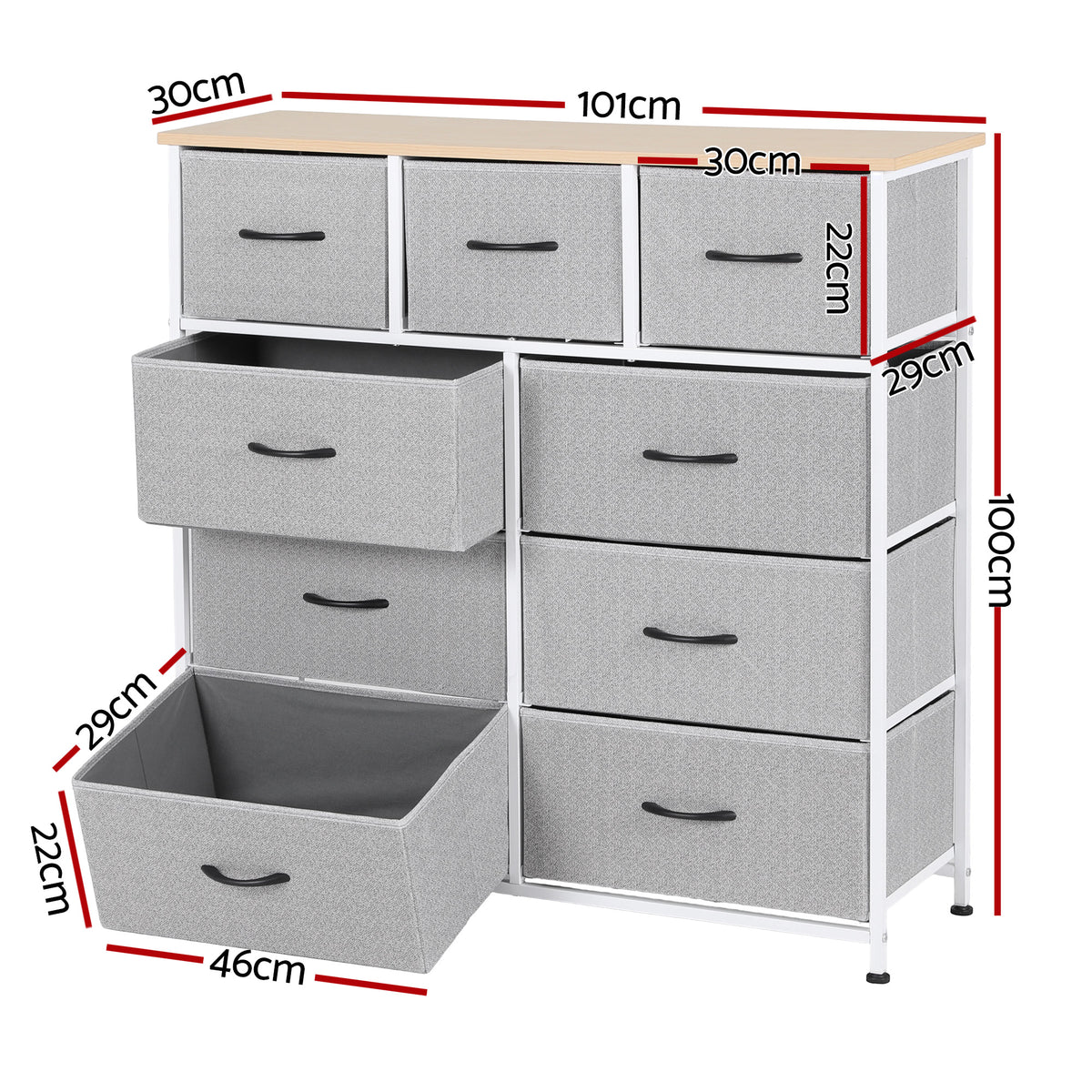 Artiss Chest of 9 Drawers Storage Dresser Tallboy Light Grey