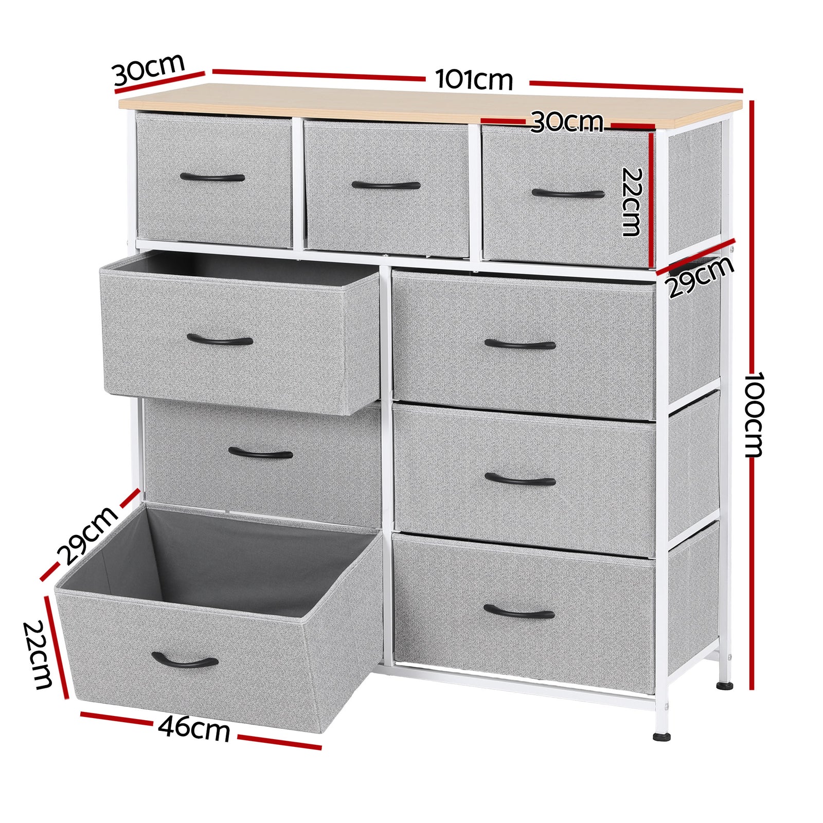 Artiss Chest of 9 Drawers Storage Dresser Tallboy Light Grey