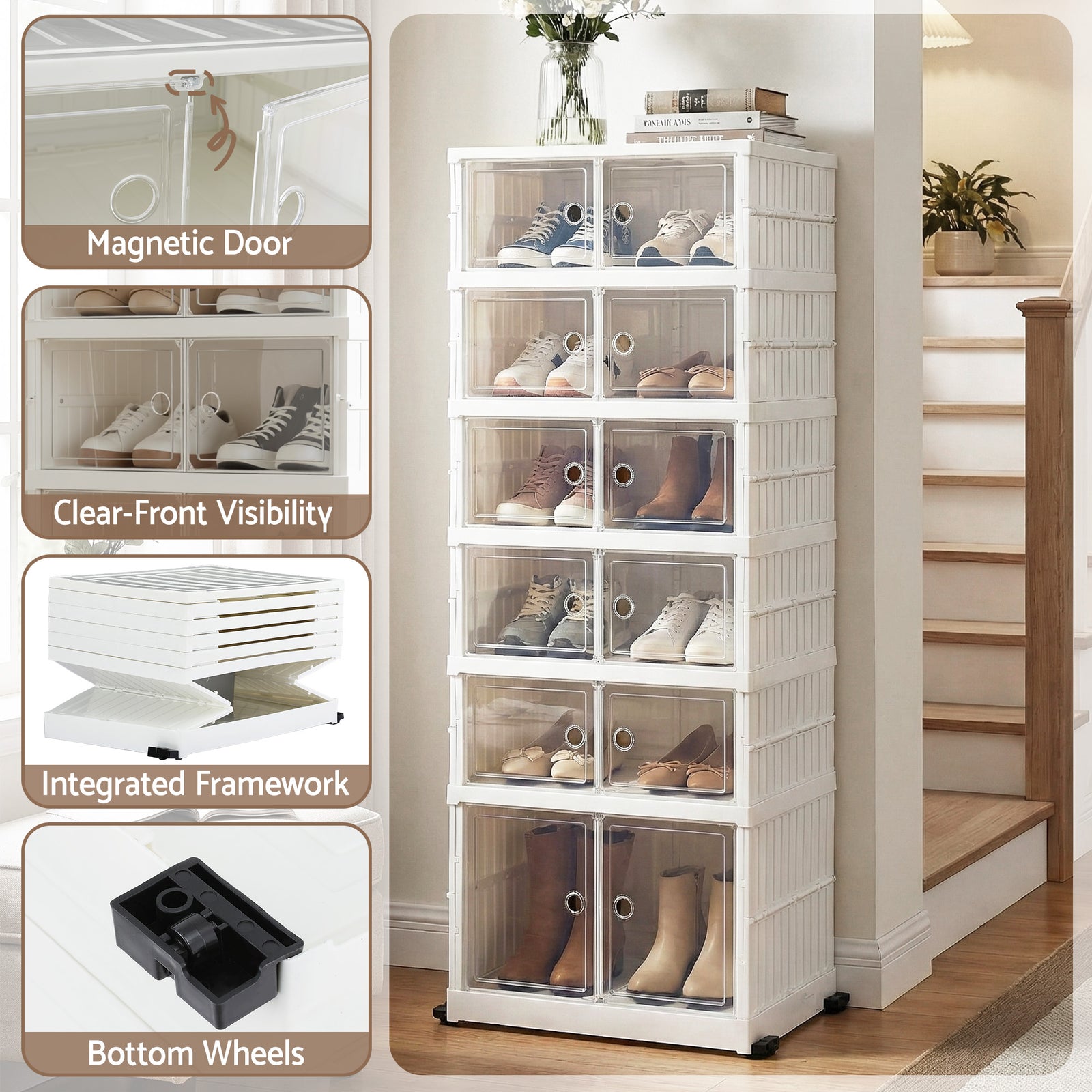 Artiss Foldable Shoe Storage Box 6 Tier 12 Pairs Entryway