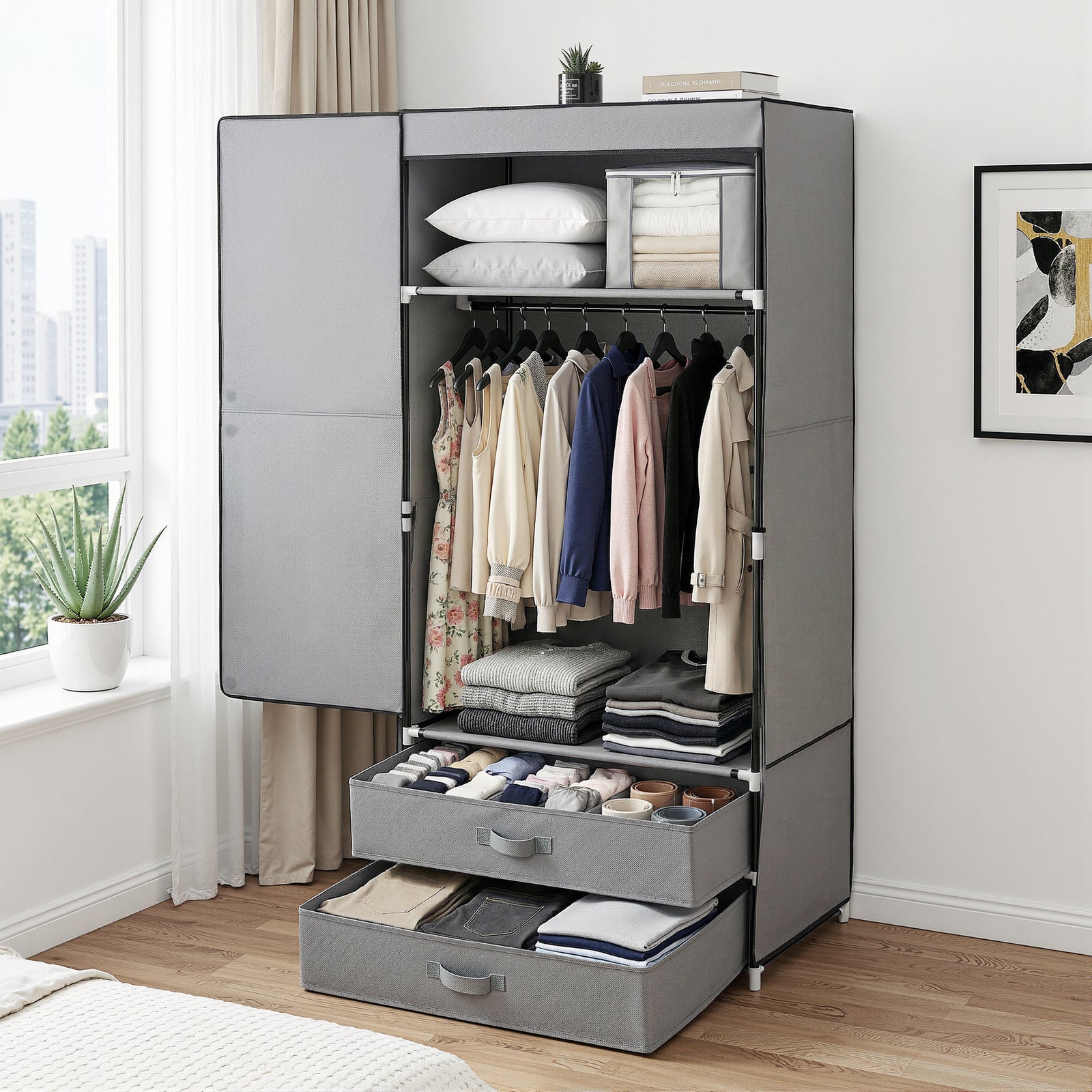 Artiss Large Portable Clothes Closet Wardrobe with Magnetic Door Grey