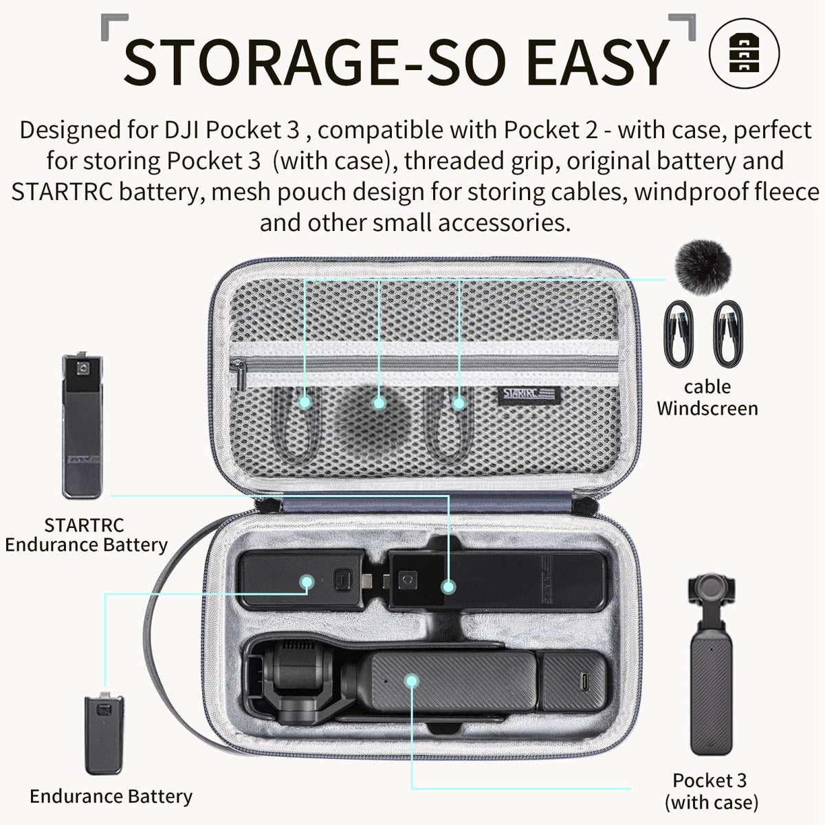 Compact Carrying Case For Dji Pocket 3 - Body Storage Bag-1915196559067320322