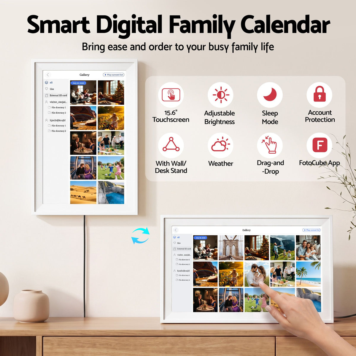 Artiss 15.6" Digital Calendar Planner Smart Photo Frame Family Chore Chart & Sync