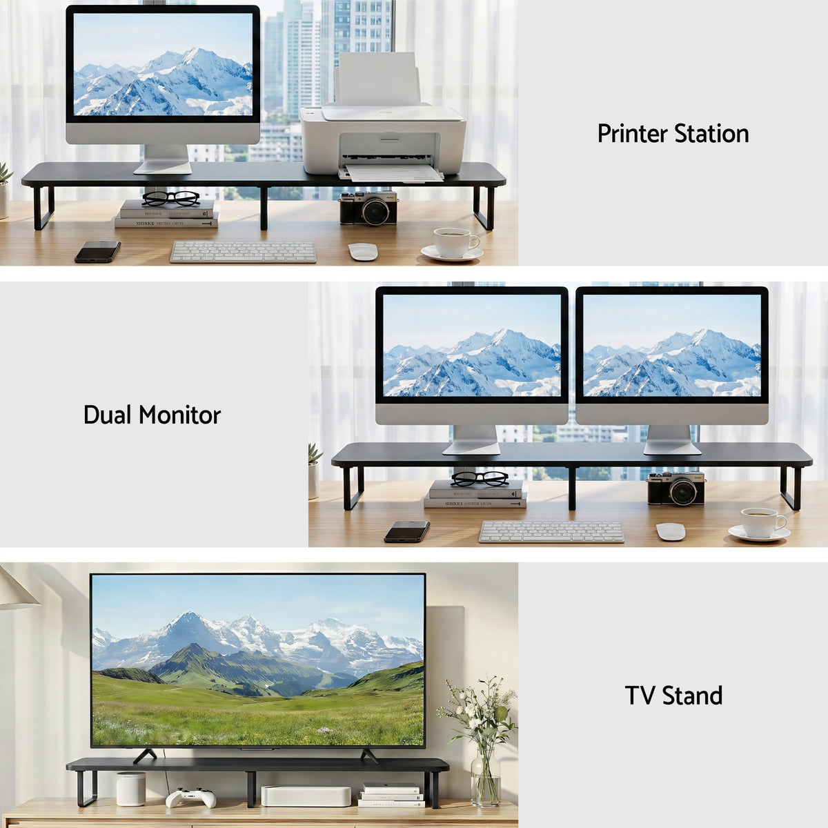 Artiss Dual Monitor Stand 100cm Riser Large Laptop Stand Desk Organiser Black