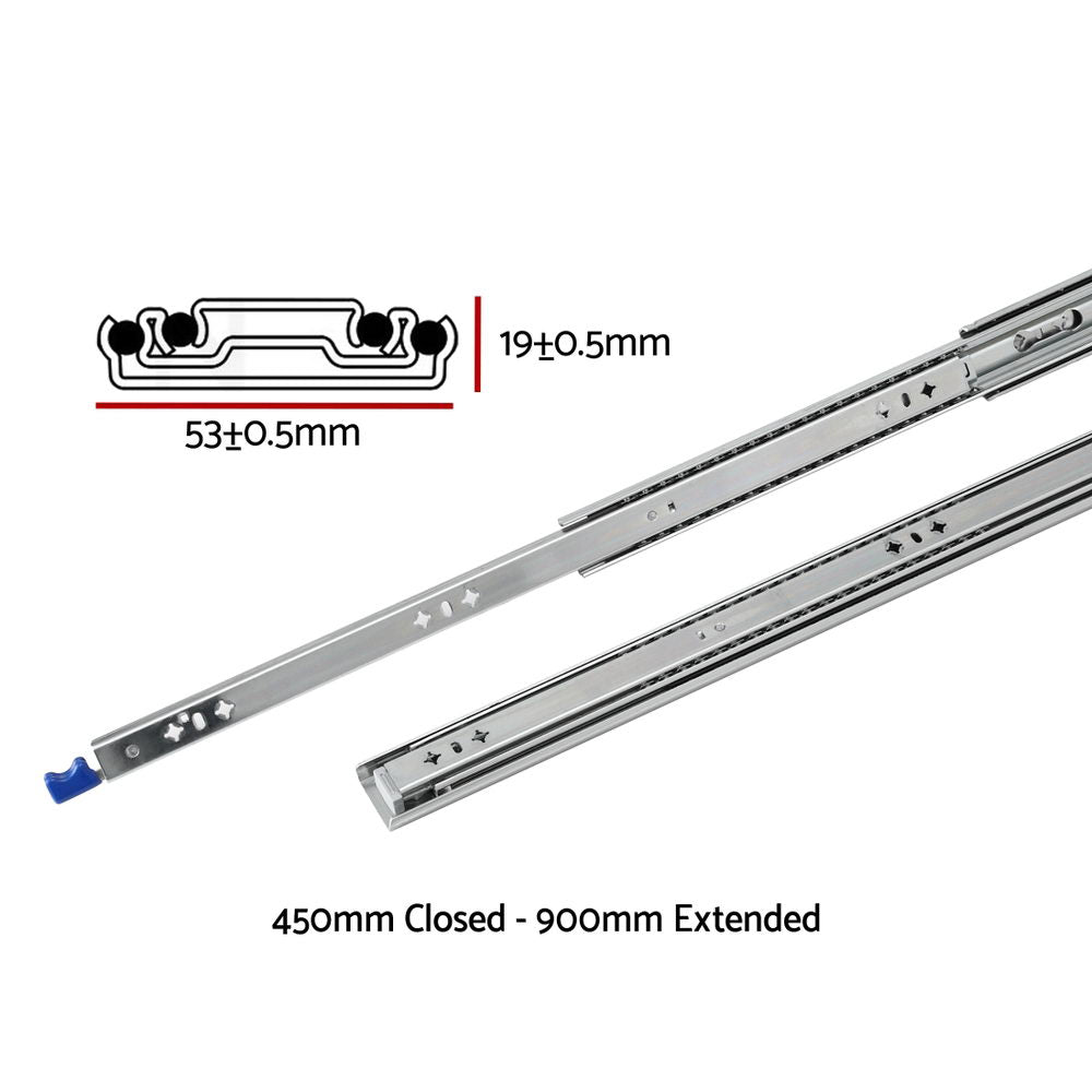 Giantz 2x Drawer Slides Heavy Duty Full Extension Locking 450-900mm Length